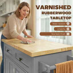 HOMCOM Rolling Kitchen Island Storage Trolley with Rubber Wood Top & Drawers for Dining Room, Grey - Aosom UK - thumbnail 4