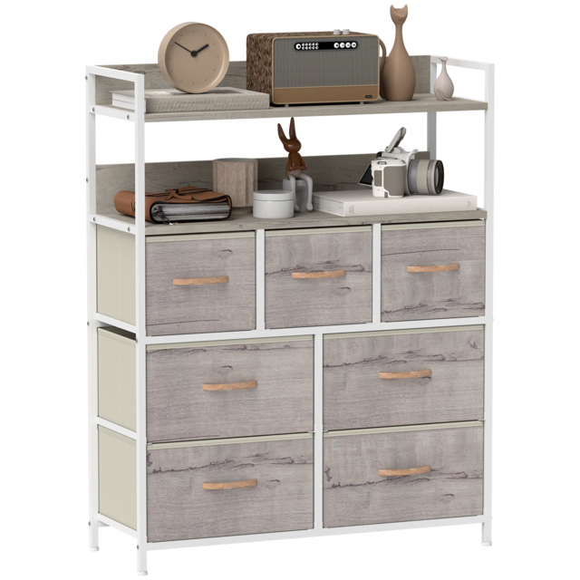 HOMCOM Rustic Chest of Seven Fabric Drawers - Natural Wood Finish - image 1