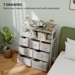 HOMCOM Rustic Chest of Seven Fabric Drawers - Natural Wood Finish - thumbnail 4