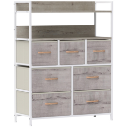HOMCOM Rustic Chest of Seven Fabric Drawers - Natural Wood Finish