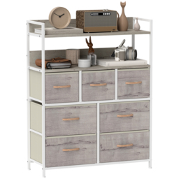 HOMCOM Rustic Chest of Seven Fabric Drawers - Natural Wood Finish - thumbnail 1