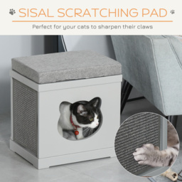 PawHut Cat House Bed Kitten Cave Cube Indoor for Small Pet with Removable Sisal Scratching Pads Soft Cushions, 41x30x36 cm, Grey - Aosom UK - thumbnail 6