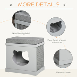 PawHut Cat House Bed Kitten Cave Cube Indoor for Small Pet with Removable Sisal Scratching Pads Soft Cushions, 41x30x36 cm, Grey - Aosom UK - thumbnail 7