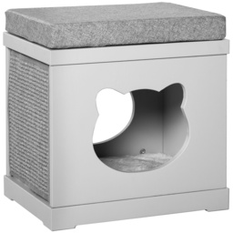 PawHut Cat House Bed Kitten Cave Cube Indoor for Small Pet with Removable Sisal Scratching Pads Soft Cushions, 41x30x36 cm, Grey - Aosom UK
