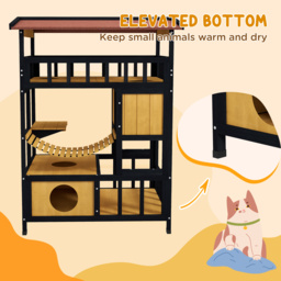 PawHut Outdoor Cat Shelter, Four-Tier Wooden Feral Cat House, with Suspension Bridge, Cat Houses, Balcony, Escape Doors - thumbnail 7
