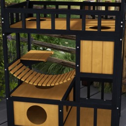 PawHut Outdoor Cat Shelter, Four-Tier Wooden Feral Cat House, with Suspension Bridge, Cat Houses, Balcony, Escape Doors - thumbnail 8