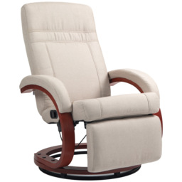 HOMCOM Swivel Recliner Chair with Extended Footrest, Manual Reclining Armchair with Wood Base for Living Room, Bedroom, Beige - Aosom UK