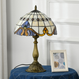 HOMCOM Stained Glass Bedroom Table Lamp, Handmade Antique Bedside Light, Decorative Night Light for Bedroom, Living Room, Home - Aosom UK - thumbnail 6