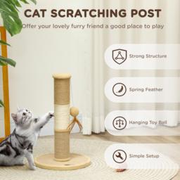 PawHut Cat Scratching Post for Indoor Cats, 47cm Tall Cat Scratcher with Jute Sisal Rope, Hanging Toy Ball, Feather, Brown - Aosom UK - thumbnail 5