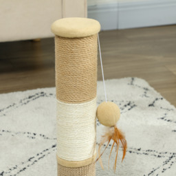 PawHut Cat Scratching Post for Indoor Cats, 47cm Tall Cat Scratcher with Jute Sisal Rope, Hanging Toy Ball, Feather, Brown - Aosom UK - thumbnail 7