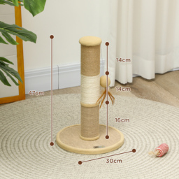 PawHut Cat Scratching Post for Indoor Cats, 47cm Tall Cat Scratcher with Jute Sisal Rope, Hanging Toy Ball, Feather, Brown - Aosom UK - thumbnail 3