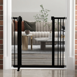 PawHut Dog Gate Baby Gates for Dogs Pet Gate with Metal Adjustable Frame & Double Locking System, 74-87Wcm, Black - Aosom UK - thumbnail 9