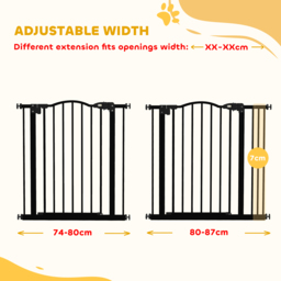 PawHut Dog Gate Baby Gates for Dogs Pet Gate with Metal Adjustable Frame & Double Locking System, 74-87Wcm, Black - Aosom UK - thumbnail 4