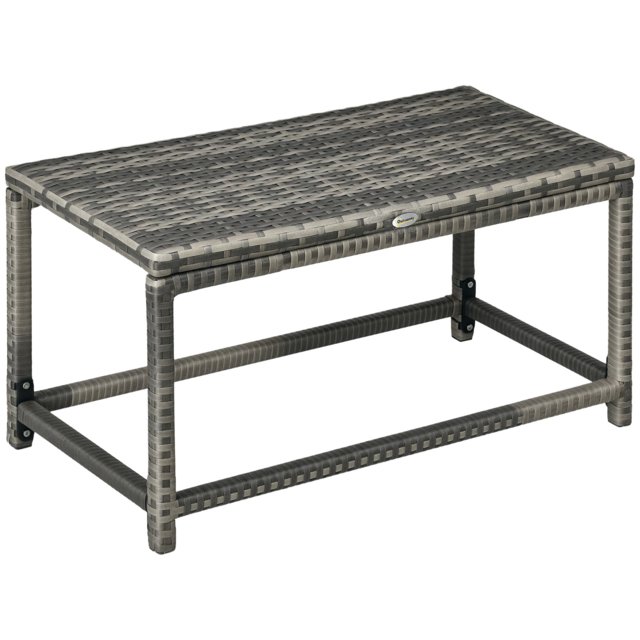 Outsunny Rattan Outdoor Coffee Table, Garden Side Table with Underneath Storage, X-Shape Support, Patio Furniture, Mixed Grey - Aosom UK - image 1