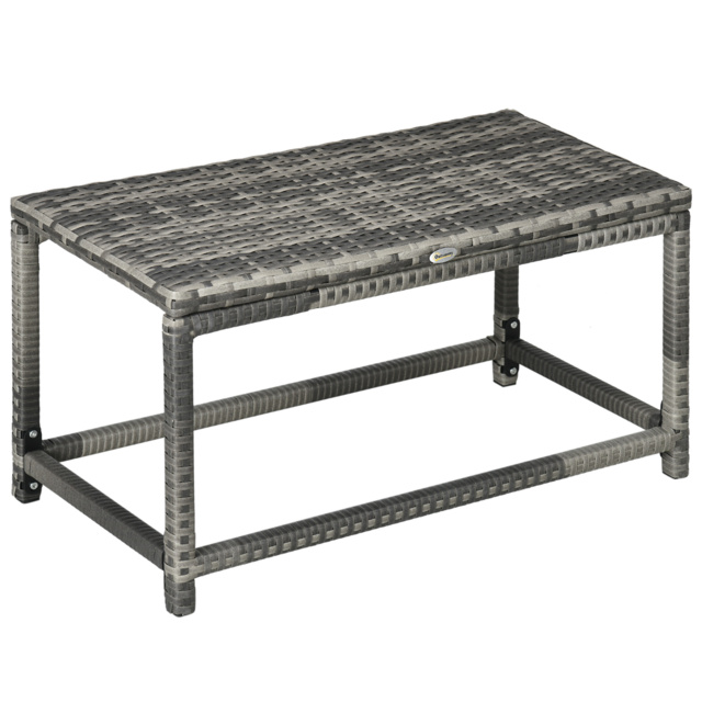 Outsunny Rattan Outdoor Coffee Table, Garden Side Table with Underneath Storage, X-Shape Support, Patio Furniture, Mixed Grey - Aosom UK - image 1