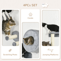 PawHut 4PCs Wall Mounted Cat Tree Cat Wall Furniture with Platforms, Steps, Scratching Post, Perch, Cat Condo for Indoor Cat - Grey - thumbnail 5