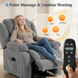 HOMCOM Recliner Armchair Lift Chair, Electric Recliner Chair with Vibration Massage and Heat, Wide Seat, USB Port, Light Grey - thumbnail 5