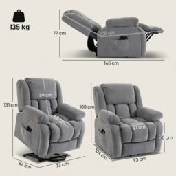 HOMCOM Recliner Armchair Lift Chair, Electric Recliner Chair with Vibration Massage and Heat, Wide Seat, USB Port, Light Grey - thumbnail 3