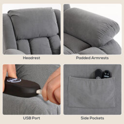 HOMCOM Recliner Armchair Lift Chair, Electric Recliner Chair with Vibration Massage and Heat, Wide Seat, USB Port, Light Grey - thumbnail 7