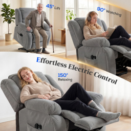 HOMCOM Recliner Armchair Lift Chair, Electric Recliner Chair with Vibration Massage and Heat, Wide Seat, USB Port, Light Grey - thumbnail 4