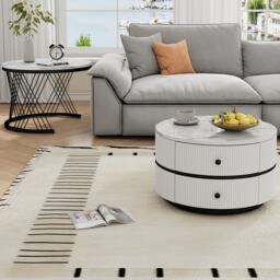 2 Piece Versatile High Gloss Nesting Table coffee with Marble-Effect Top, Modern Coffee Table with 2 Drawers for Living Room, White+Black - Aosom.UK - thumbnail 9