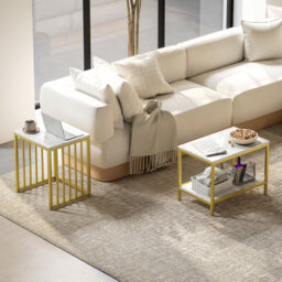 HOMCOM Modern Coffee Table Set of Two, Marble-Effect Nesting Side Tables with Steel Frame, Elegant Living Room Furniture, Gold Tone - Aosom UK - thumbnail 8