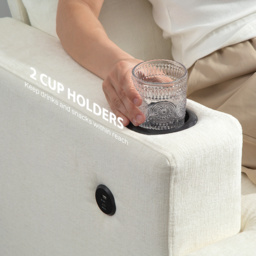 HOMCOM 3 Seater Sofa with USB Ports & Cup Holders - Cream White - thumbnail 5
