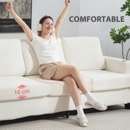 HOMCOM 3 Seater Sofa with USB Ports & Cup Holders - Cream White - thumbnail 7
