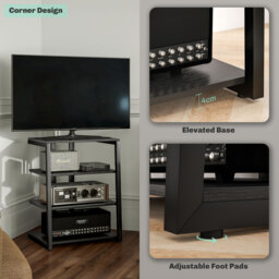 HOMCOM TV Stand Cabinet for 28 Inch TVs, Corner TV Unit with Open Adjustable Shelves and Extension Lead Holder, Entertainment Unit - Aosom UK - thumbnail 7