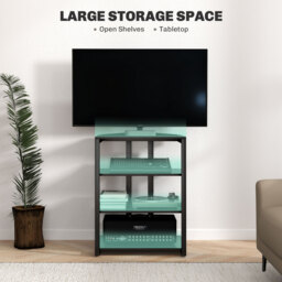 HOMCOM TV Stand Cabinet for 28 Inch TVs, Corner TV Unit with Open Adjustable Shelves and Extension Lead Holder, Entertainment Unit - Aosom UK - thumbnail 4