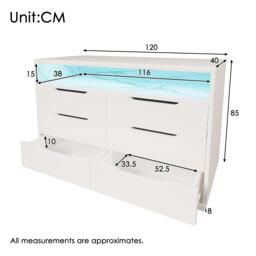 Marbled Sideboard with 6 Storage Drawers, RGB LED Lighting, Modern Storage Cabinet for Bedroom, Living Room, 120L x 40W x 85H cm, White - Aosom.UK - thumbnail 3