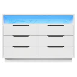 Marbled Sideboard with 6 Storage Drawers, RGB LED Lighting, Modern Storage Cabinet for Bedroom, Living Room, 120L x 40W x 85H cm, White - Aosom.UK - thumbnail 2