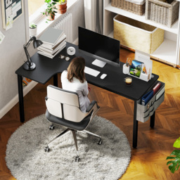 HOMCOM L-Shaped Computer Gaming Desk with Fabric Bag, Hooks and Cable Management, 145 x 81 x 76cm - Black - thumbnail 9