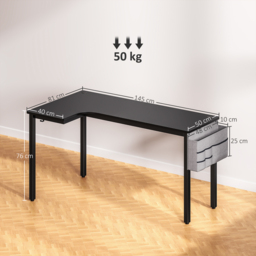 HOMCOM L-Shaped Computer Gaming Desk with Fabric Bag, Hooks and Cable Management, 145 x 81 x 76cm - Black - thumbnail 3