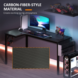 HOMCOM L-Shaped Computer Gaming Desk with Fabric Bag, Hooks and Cable Management, 145 x 81 x 76cm - Black - thumbnail 7