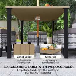 Outsunny 7-Piece Rattan Garden Dining Set, 6 Seater Wicker Garden Furniture Set with Seat and Back Cushions, Umbrella Hole, Patio Table and Chairs with Slatted Metal Top Table for Balcony, Grey - thumbnail 5