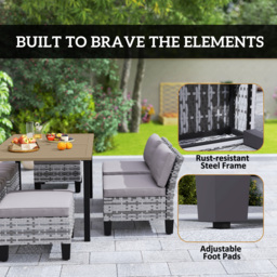 Outsunny 7-Piece Rattan Garden Dining Set, 6 Seater Wicker Garden Furniture Set with Seat and Back Cushions, Umbrella Hole, Patio Table and Chairs with Slatted Metal Top Table for Balcony, Grey - thumbnail 7