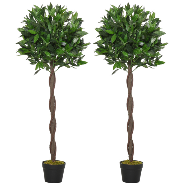 Outsunny Artificial Topiary Bay Laurel Ball Trees, Set of 2, Decorative Plant with Nursery Pot, for Indoor Outdoor Use, 120cm - Aosom UK