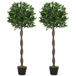 Outsunny Artificial Topiary Bay Laurel Ball Trees, Set of 2, Decorative Plant with Nursery Pot, for Indoor Outdoor Use, 120cm - Aosom UK - thumbnail 1