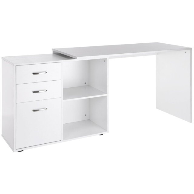 HOMCOM Corner Computer Desk with Drawer, Shelf, and File Cabinet, L-Shaped Workstation, Home Office Desk, White - Aosom UK - image 1
