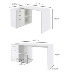 HOMCOM Corner Computer Desk with Drawer, Shelf, and File Cabinet, L-Shaped Workstation, Home Office Desk, White - Aosom UK - thumbnail 3