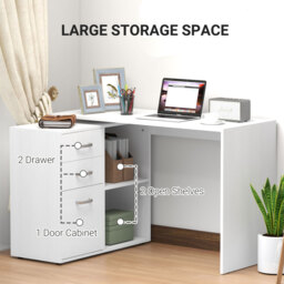 HOMCOM Corner Computer Desk with Drawer, Shelf, and File Cabinet, L-Shaped Workstation, Home Office Desk, White - Aosom UK - thumbnail 7