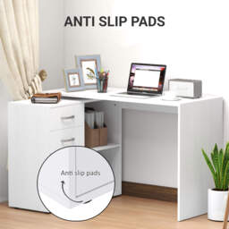 HOMCOM Corner Computer Desk with Drawer, Shelf, and File Cabinet, L-Shaped Workstation, Home Office Desk, White - Aosom UK - thumbnail 9