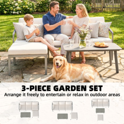 Outsunny 3 Piece Garden Dining Set, Outdoor Patio Furniture with 3 Seater Sofa, Footstool, Coffee Table and Cuhsions - thumbnail 4