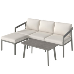Outsunny 3 Piece Garden Dining Set, Outdoor Patio Furniture with 3 Seater Sofa, Footstool, Coffee Table and Cuhsions - thumbnail 1