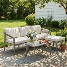 Outsunny 3 Piece Garden Dining Set, Outdoor Patio Furniture with 3 Seater Sofa, Footstool, Coffee Table and Cuhsions - thumbnail 8