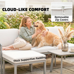 Outsunny 3 Piece Garden Dining Set, Outdoor Patio Furniture with 3 Seater Sofa, Footstool, Coffee Table and Cuhsions - thumbnail 5