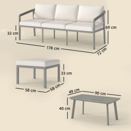 Outsunny 3 Piece Garden Dining Set, Outdoor Patio Furniture with 3 Seater Sofa, Footstool, Coffee Table and Cuhsions - thumbnail 3