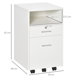 Vinsetto Lockable Mobile File Cabinet Storage Cupboard for Home Office, Bedroom, Living Room with Wheels, 39.5x40x60cm, White - Aosom UK - thumbnail 3