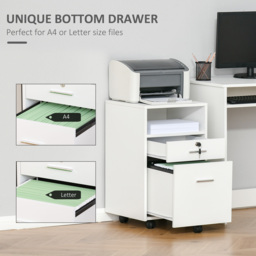 Vinsetto Lockable Mobile File Cabinet Storage Cupboard for Home Office, Bedroom, Living Room with Wheels, 39.5x40x60cm, White - Aosom UK - thumbnail 6